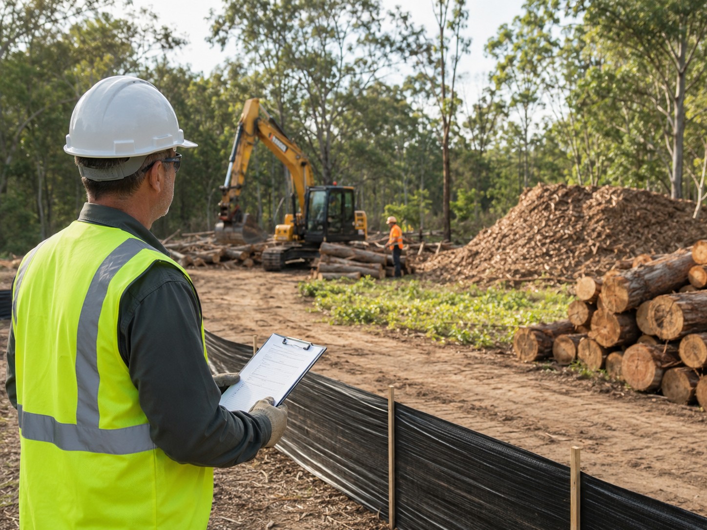 Certified site inspector reviewing a cleared project site