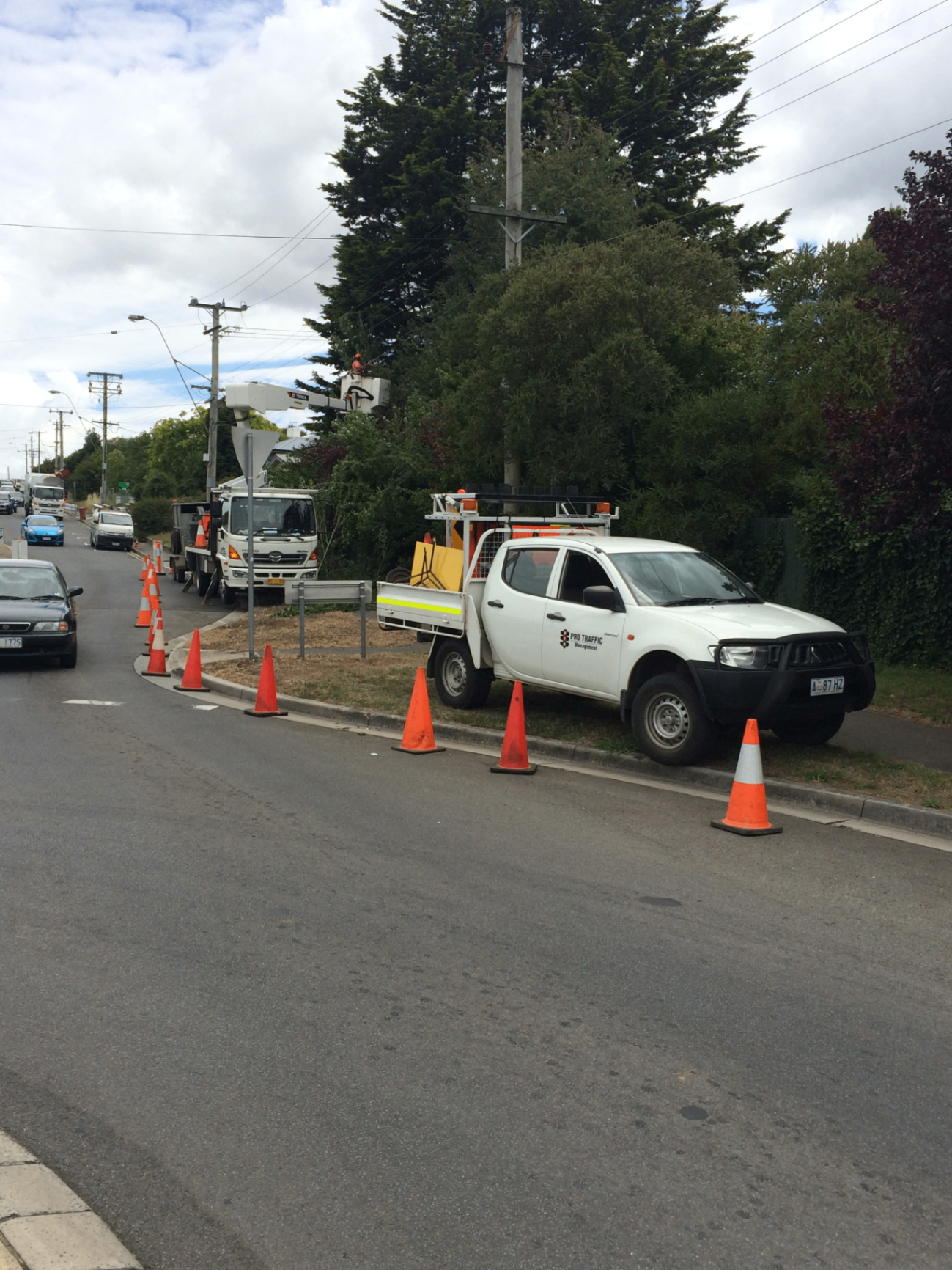 Pro Traffic Management ute and cones securing an urban worksite